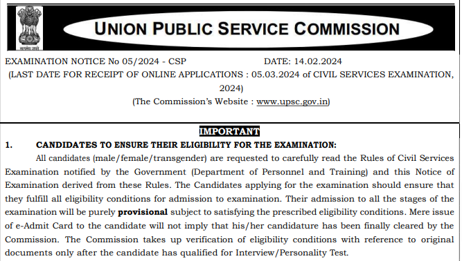 UPSC CSE Notification 2024
